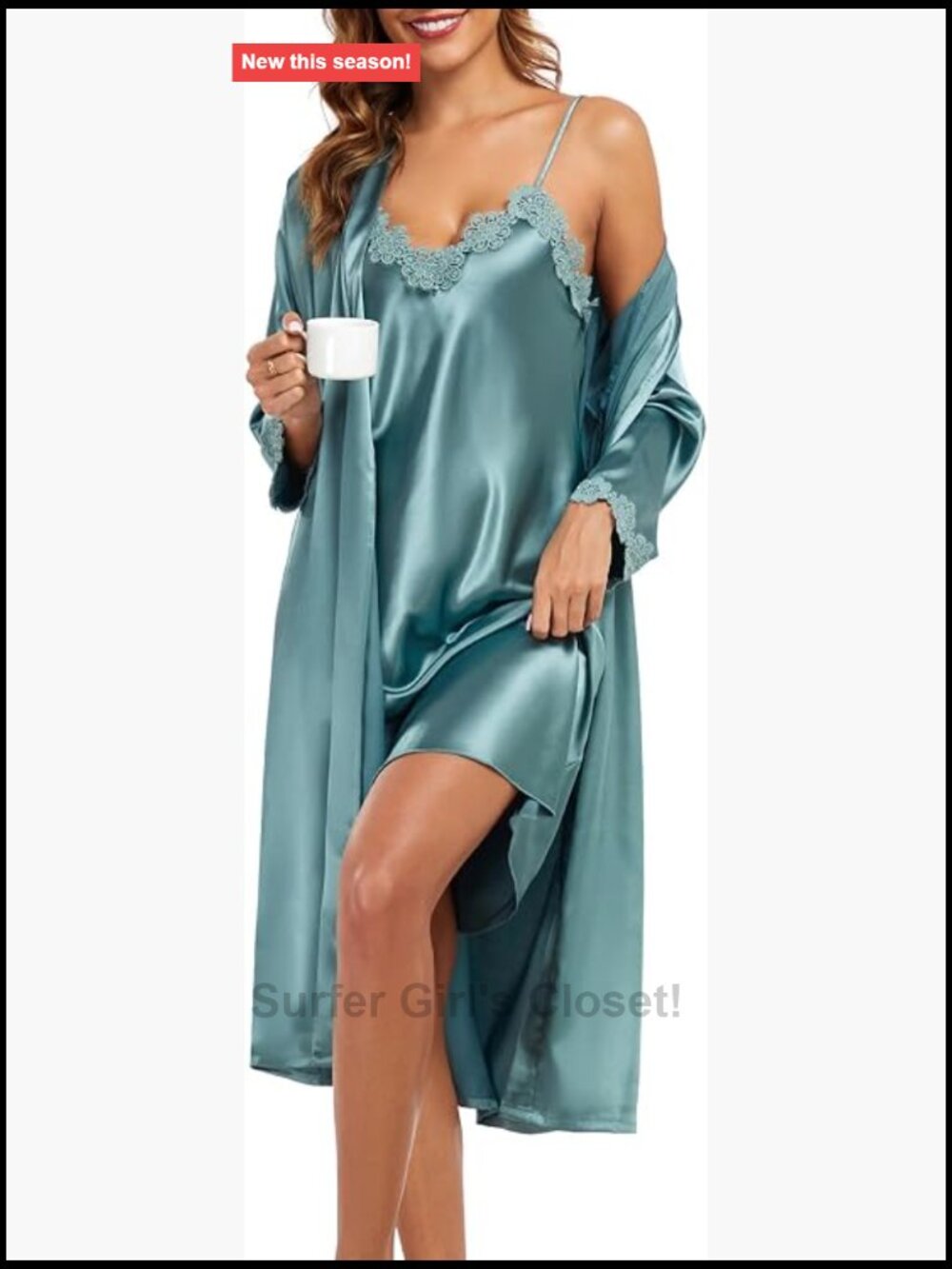 Women's Satin Robe Set 2 Piece Silky Kimono Pajama Lingerie Sleepwear